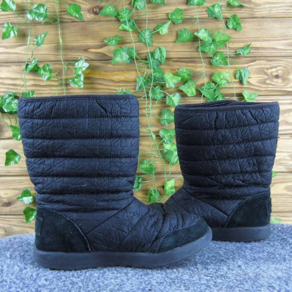 UGG Kids‎ 13 Girls Black Quilted Puffy Houndstooth Nylon Winter Boots Shoes